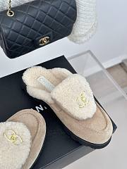 Fortok Chanel Lambswool Buckle Flap Slippers Beige - 2