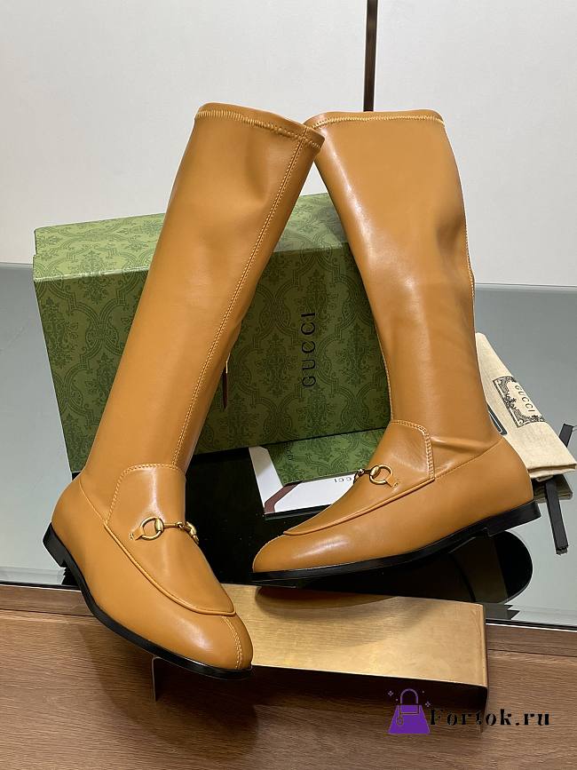 Fortok Gucci Horsebit Elastic High Boots Brown - 1