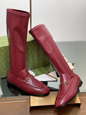 Fortok Gucci Horsebit Elastic High Boots Burgundy