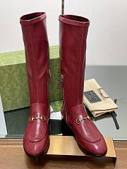 Fortok Gucci Horsebit Elastic High Boots Burgundy - 3