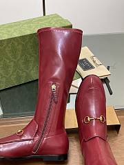 Fortok Gucci Horsebit Elastic High Boots Burgundy - 2