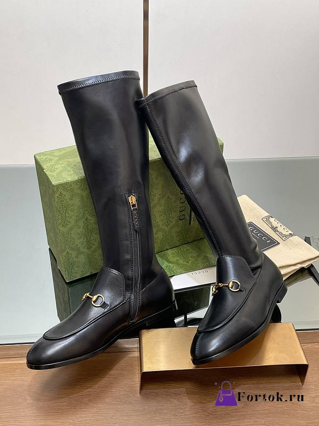 Fortok Gucci Horsebit Elastic High Boots Black - 1