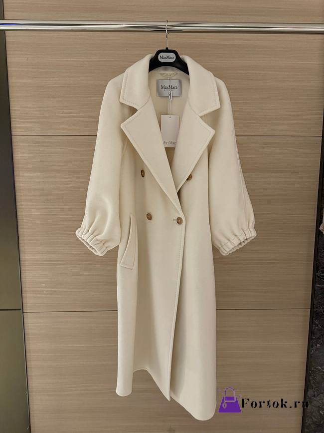 Fortok Maxmara Double-breasted Long Coat White With Back Vent - 1