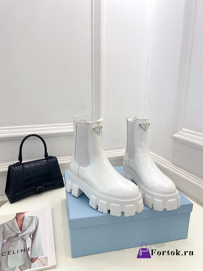 Fortok Prada White Monolith Brushed Leather Boots - 1