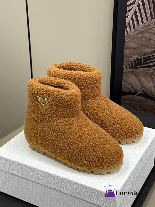 Fortok Prada Shearling Booties Caramel - 1