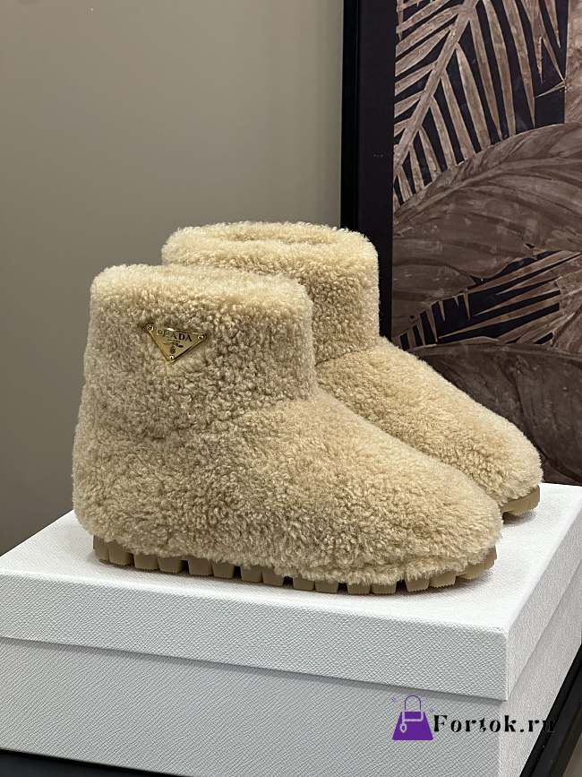 Fortok Prada Shearling Booties Beige - 1