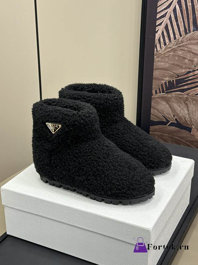Fortok Prada Shearling Booties Black - 1