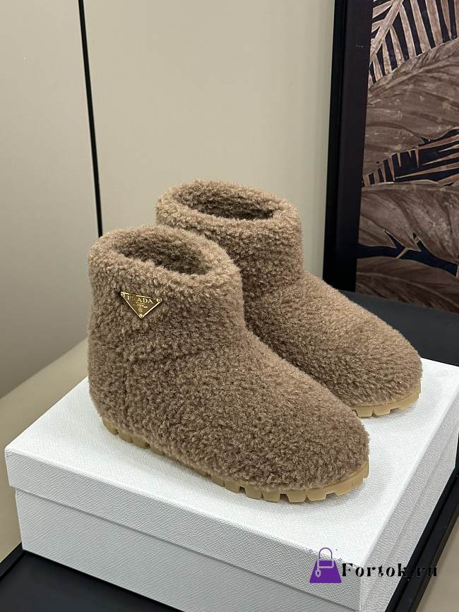 Fortok Prada Shearling Booties Brown - 1