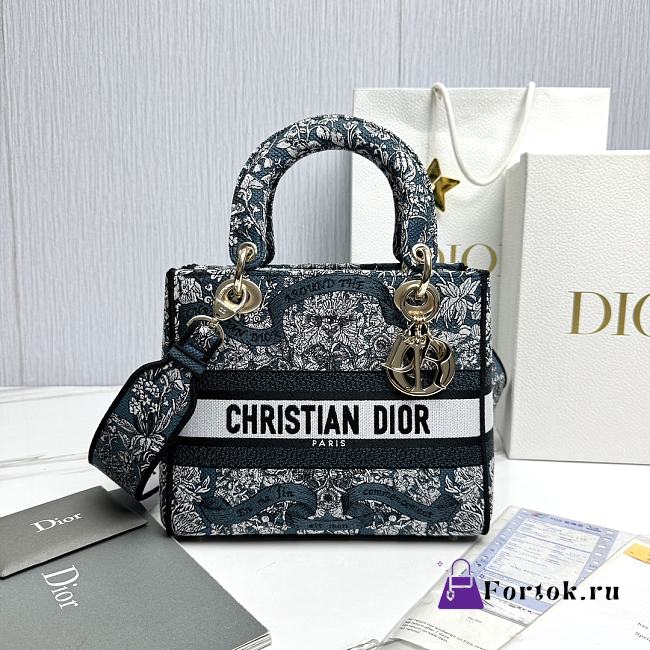 Fortok Dior Lady Lucky Star Embroidery Pattern Bag Green 24x20x11cm - 1