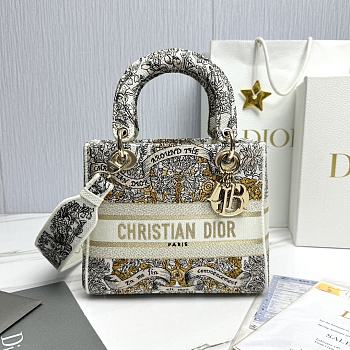 Fortok Dior Lady Lucky Star Embroidery Pattern Bag Yellow 24x20x11cm