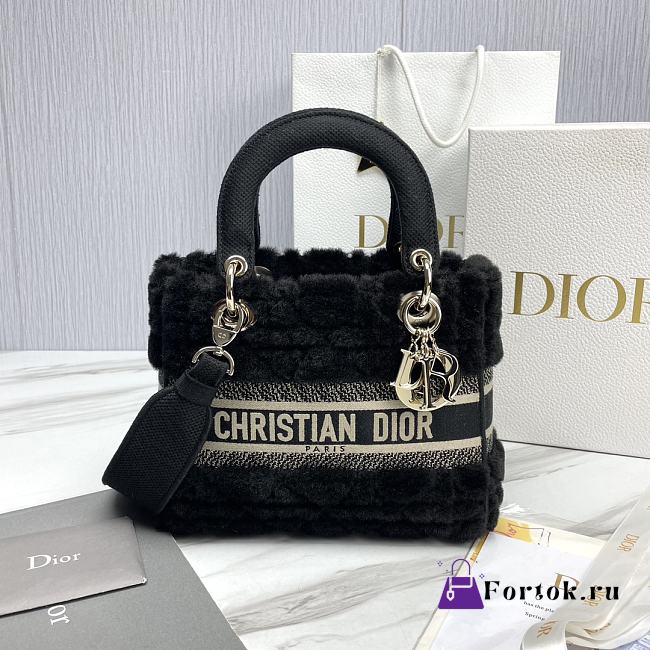 Fortok Dior Lady Five-grid Princess Diana Furry Bag Black 24x20x11cm - 1