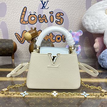 Fortok Louis Vuitton Capucines Mini Taurillon Leather White & Blue M25339 21x14x8cm