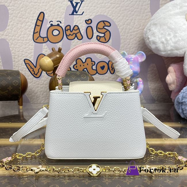Fortok Louis Vuitton Capucines Mini Taurillon Leather White & Pink M25339 21x14x8cm - 1