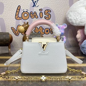 Fortok Louis Vuitton Capucines Mini Taurillon Leather White & Pink M25339 21x14x8cm