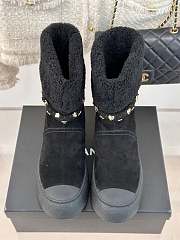 Fortok Chanel Fur Velvet Ankle Boots Black - 6