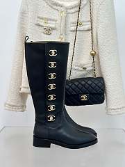Fortok Chanel Black Leather Gold Plated CC Logo Turnlock Knee High Boots - 6