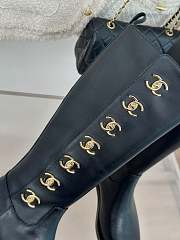 Fortok Chanel Black Leather Gold Plated CC Logo Turnlock Knee High Boots - 3