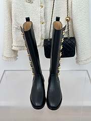 Fortok Chanel Black Leather Gold Plated CC Logo Turnlock Knee High Boots - 2