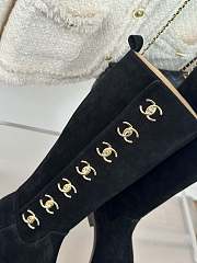 Fortok Chanel Black Velvet Leather Gold Plated CC Logo Turnlock Knee High Boots - 4