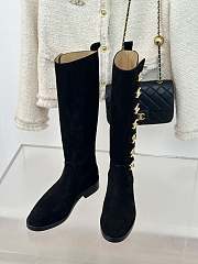Fortok Chanel Black Velvet Leather Gold Plated CC Logo Turnlock Knee High Boots - 3