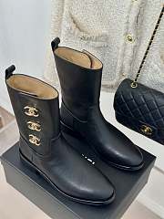 Fortok Chanel Black Leather Gold Plated CC Logo Turnlock Short Boots - 2