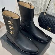 Fortok Chanel Black Leather Gold Plated CC Logo Turnlock Short Boots - 3