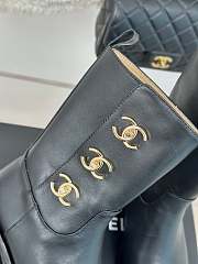 Fortok Chanel Black Leather Gold Plated CC Logo Turnlock Short Boots - 6