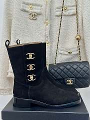 Fortok Chanel Black Velvet Leather Gold Plated CC Logo Turnlock Short Boots - 1