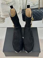 Fortok Chanel Black Velvet Leather Gold Plated CC Logo Turnlock Short Boots - 2