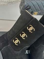 Fortok Chanel Black Velvet Leather Gold Plated CC Logo Turnlock Short Boots - 4