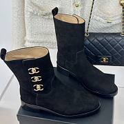 Fortok Chanel Black Velvet Leather Gold Plated CC Logo Turnlock Short Boots - 5