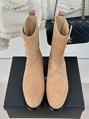 Fortok Chanel Beige Velvet Leather Gold Plated CC Logo Turnlock Short Boots - 6