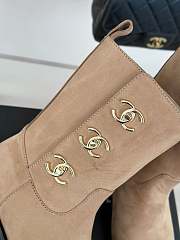 Fortok Chanel Beige Velvet Leather Gold Plated CC Logo Turnlock Short Boots - 5