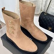 Fortok Chanel Beige Velvet Leather Gold Plated CC Logo Turnlock Short Boots - 3