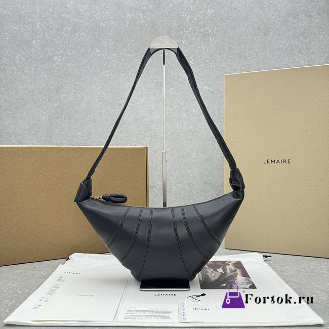 Fortok Lemaire Medium Croissant Bag Black Soft Nappa Leather 46x22x7cm - 1