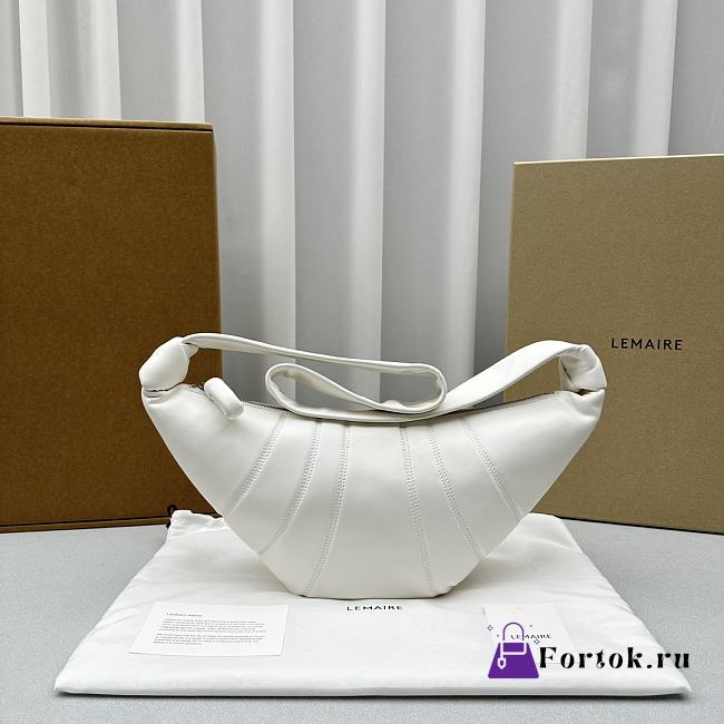 Fortok Lemaire Medium Croissant Bag White Soft Nappa Leather 46x22x7cm - 1
