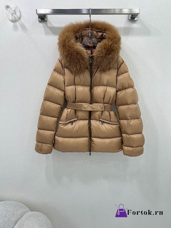 Fortok Moncler Boed Brown Hooded Shearling Short Down Jacket - 1