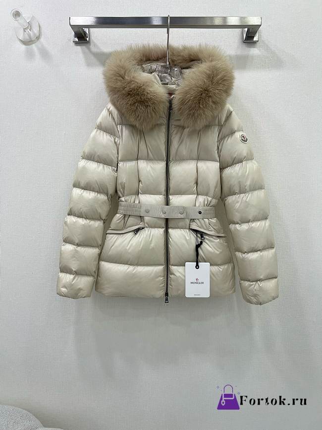 Fortok Moncler Boed Cream Hooded Shearling Short Down Jacket - 1