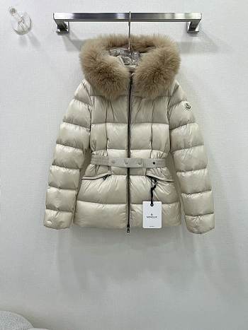 Fortok Moncler Boed Cream Hooded Shearling Short Down Jacket