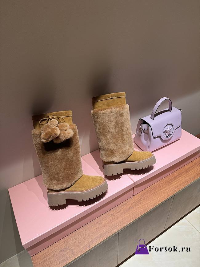Fortok Celine Bulky High Boot With Triomphe Tassels In Shearling And Suede Calfskin - 1
