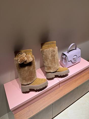 Fortok Celine Bulky High Boot With Triomphe Tassels In Shearling And Suede Calfskin