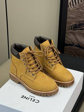Fortok Celine Velvet Leather Ankle Boots Beige