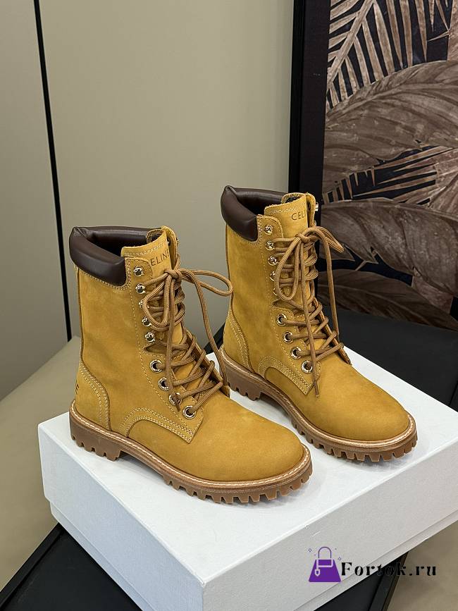 Fortok Celine Velvet Leather High Boots Beige - 1