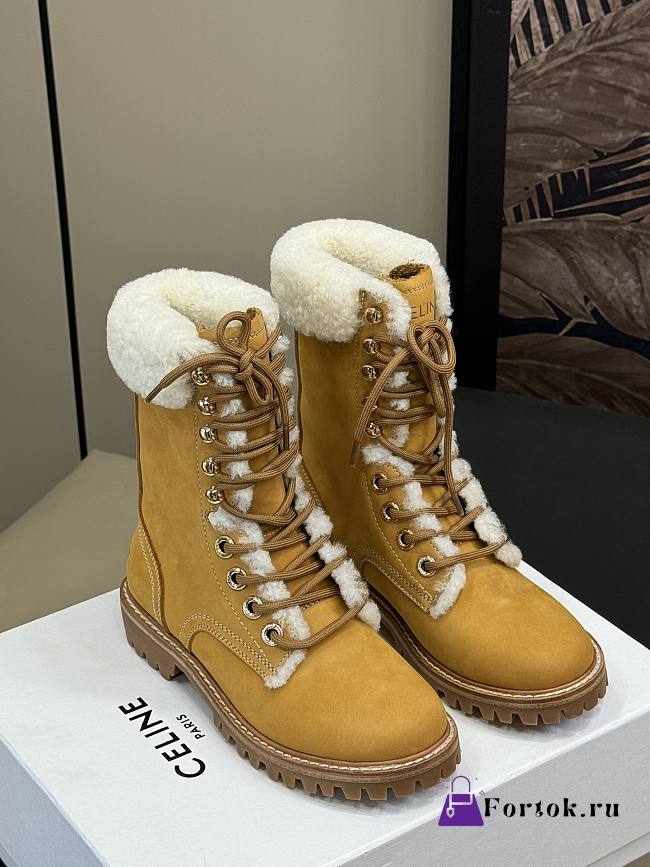 Fortok Celine Kurt Lace-Up Mid Boot In Nubuck Calfskin And Shearling Beige  - 1