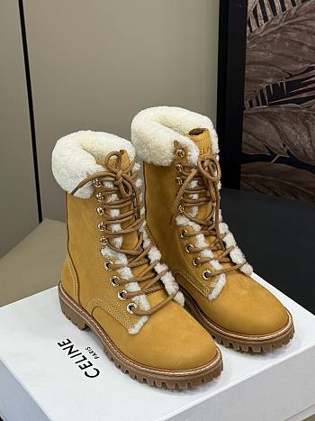 Fortok Celine Kurt Lace-Up Mid Boot In Nubuck Calfskin And Shearling Beige 