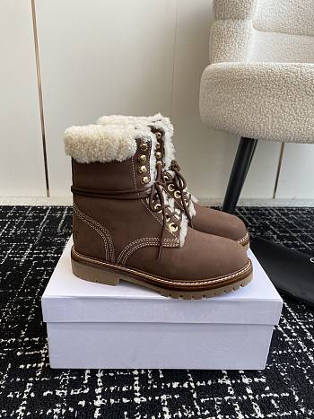 Fortok Celine Kurt Lace-Up Mid Boot In Nubuck Calfskin And Shearling Brown