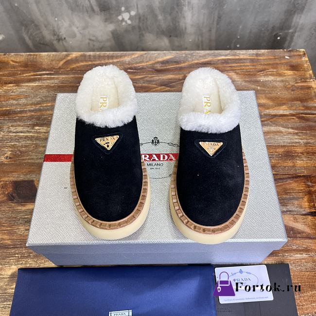 Fortok Prada Suede And Shearling Mules Black - 1