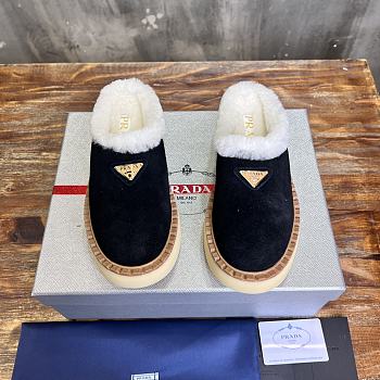 Fortok Prada Suede And Shearling Mules Black