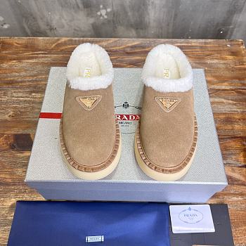 Fortok Prada Suede And Shearling Mules Brown