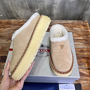 Fortok Prada Suede And Shearling Mules Beige - 2